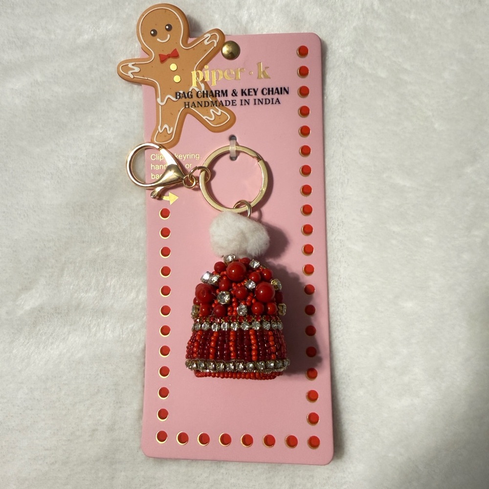 Piper K Red Beaded Bag Charm Keychain